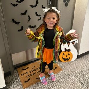 Rainbow 70s Crochet Jacket with Zipper and Two Pockets OS